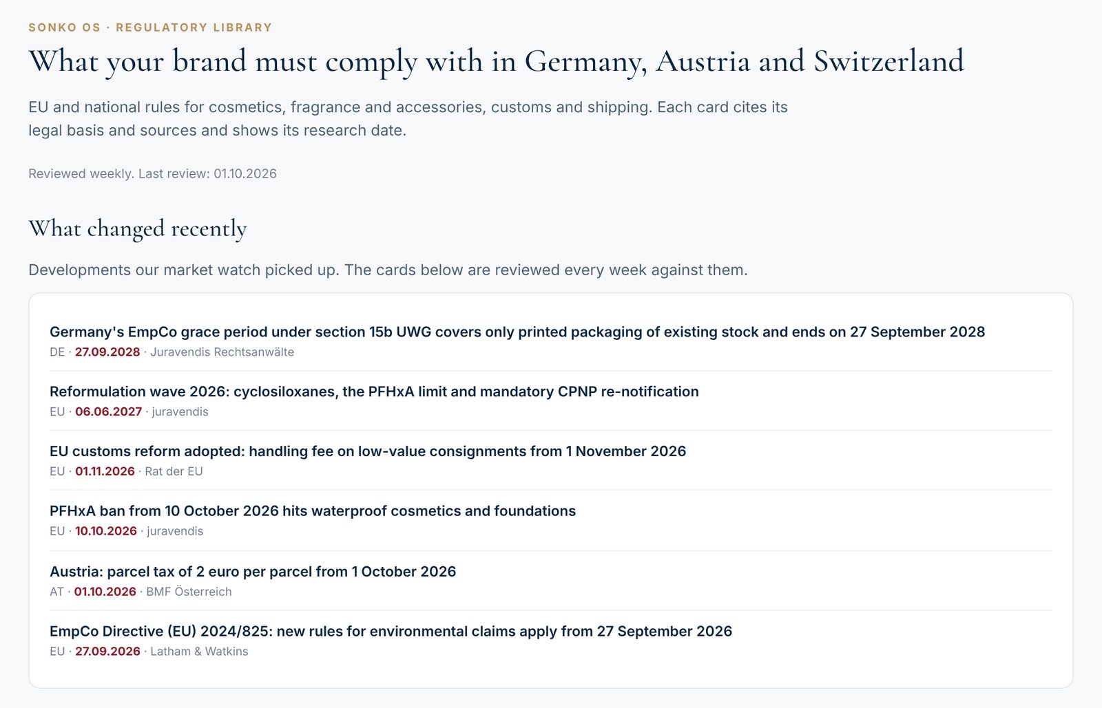 SONKO OS Regulatory Library: what changed recently, with date and source for each entry